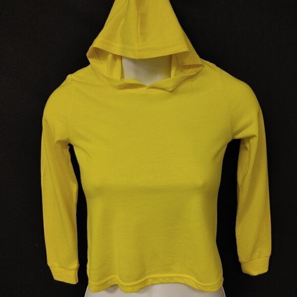 GIRLS BRIGHT YELLOW HOODED LONG SLEEVE T SHIRT - Picture 3 of 4